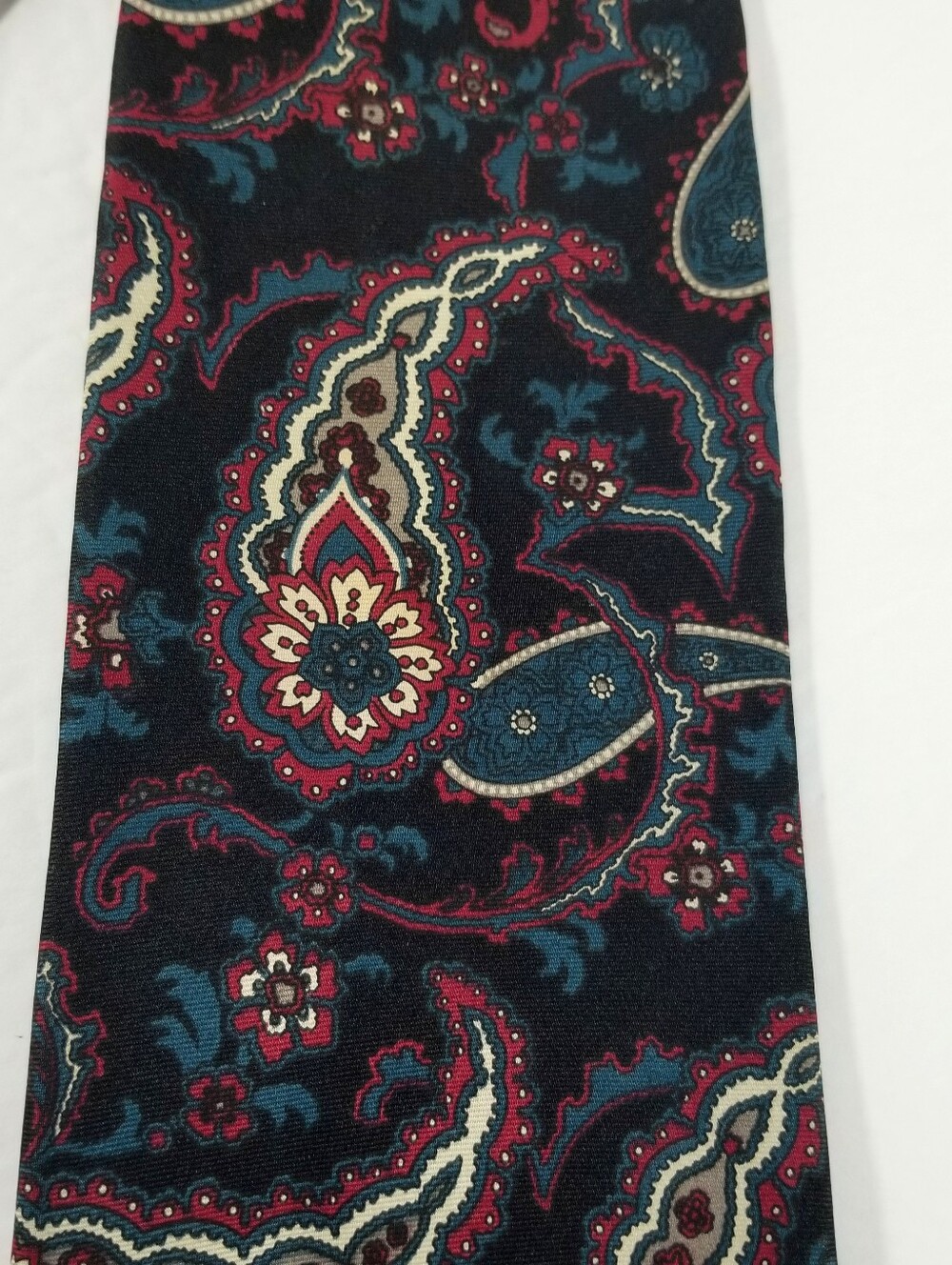 Hardy Amies Tie Men's Necktie Paisley 100% Silk Blue Red 58 Inches Long